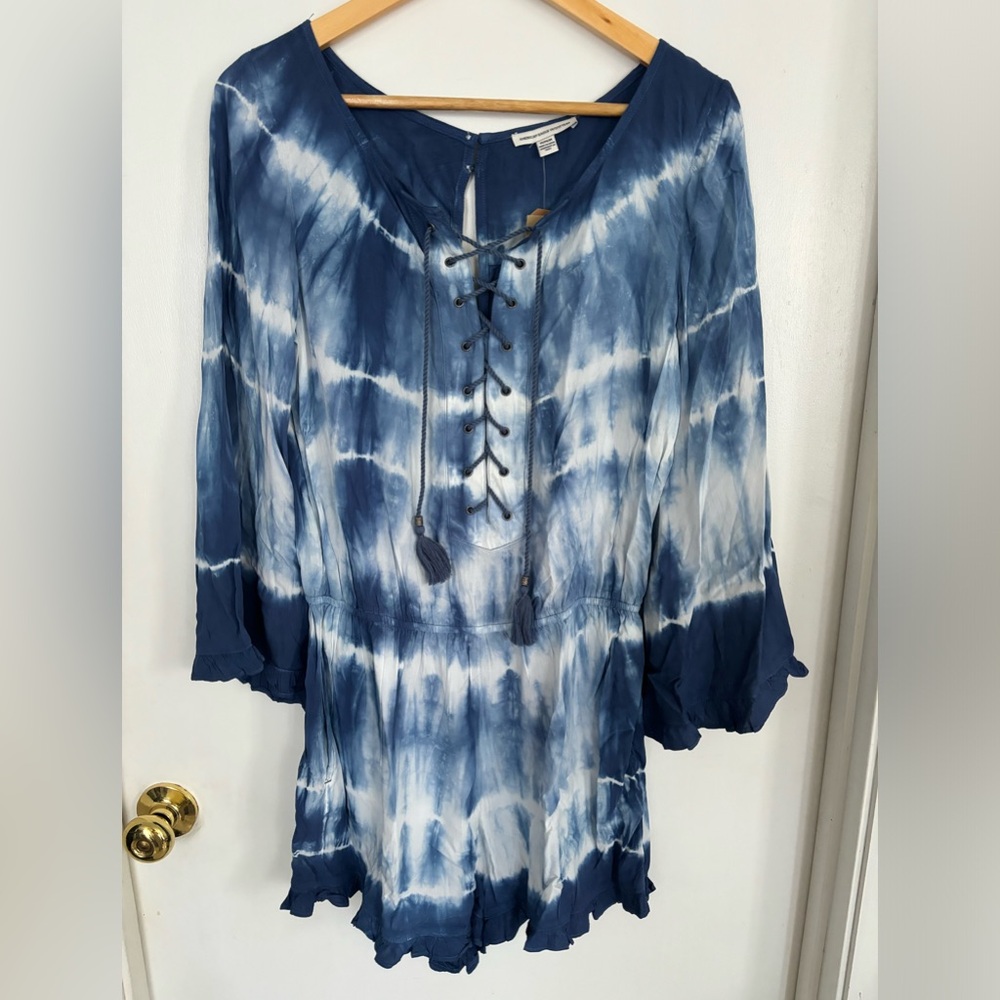 American Eagle Outfitters blue/white romper, size M